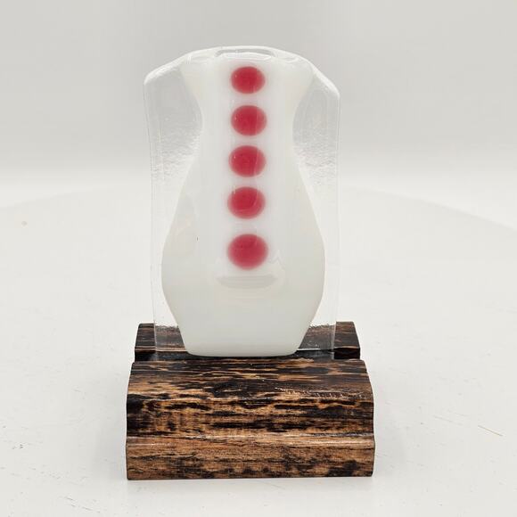 Fused Glass Miniature Bud Vase on Wooden Stand - Adorable Button Design - Picture 2 of 6